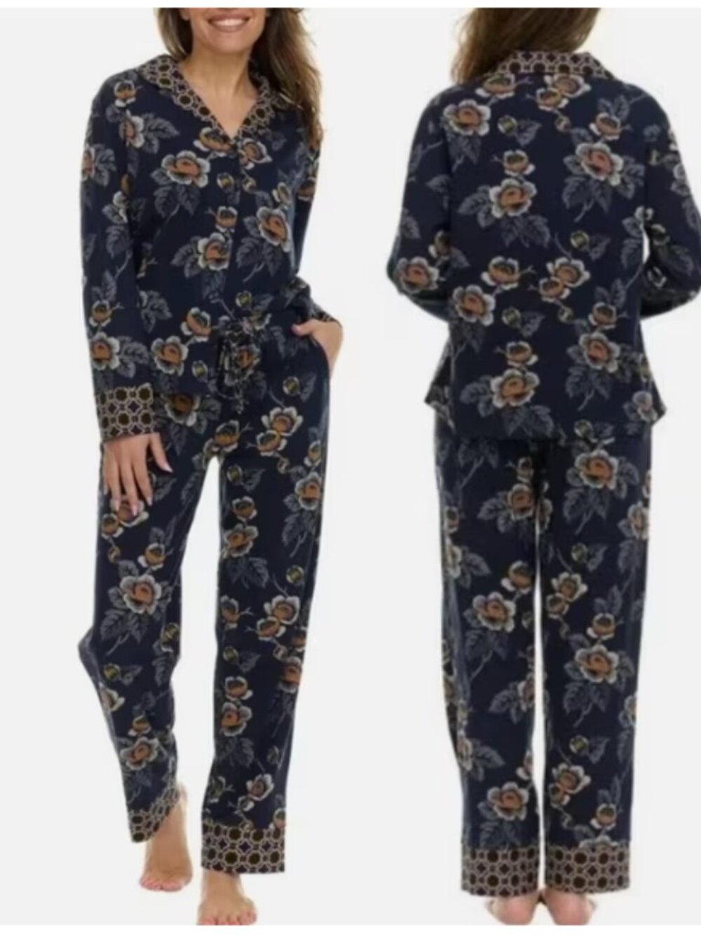 New! Vera Bradley Two Piece Pajama Set in Navy Floral | Size Small